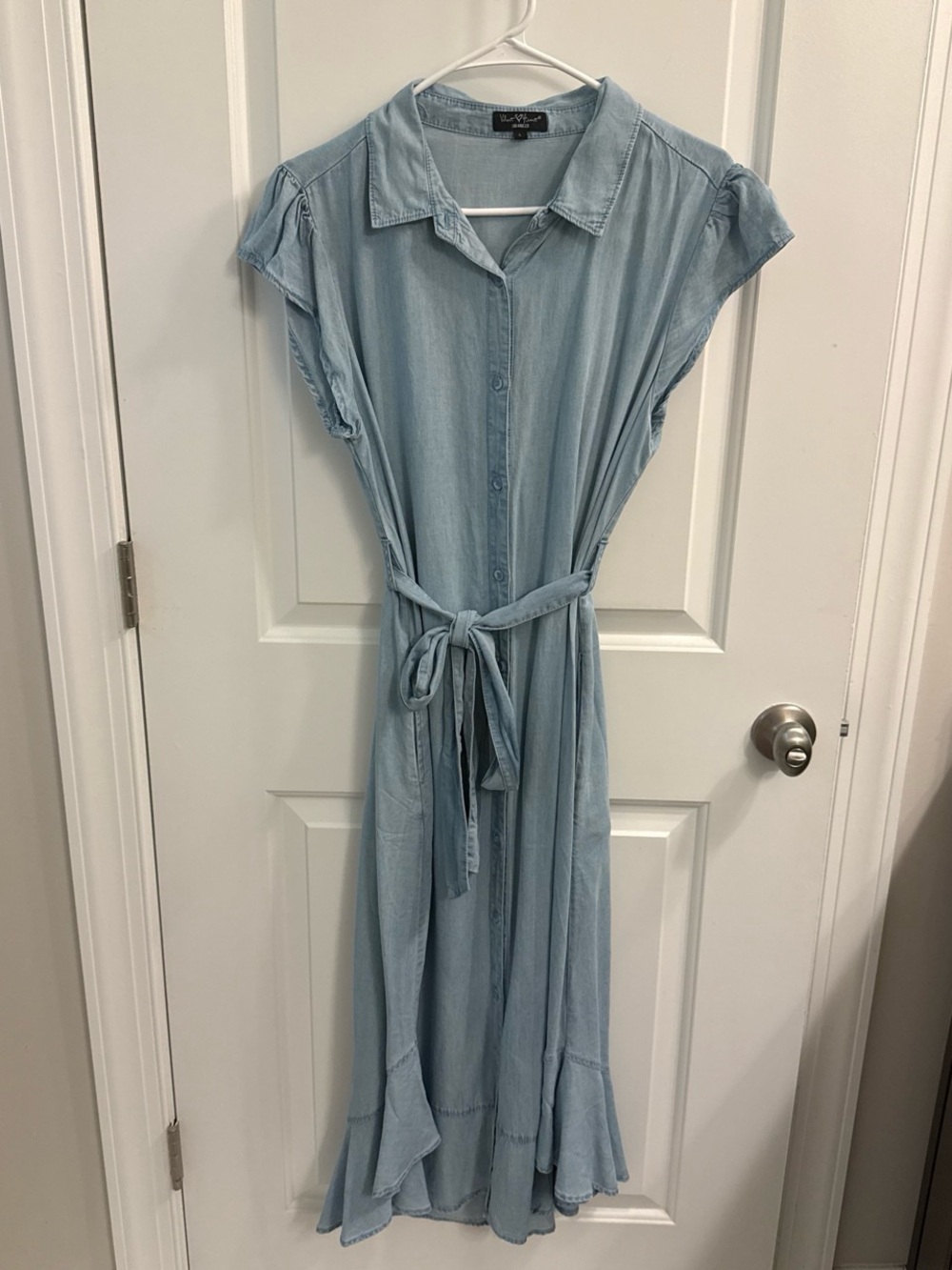 Velvet Heart Light Blue Midi Shirt Dress with Tie Waist